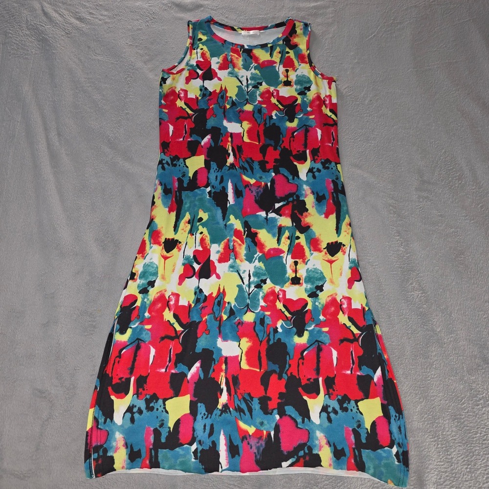 Hount Womens Abstract Watercolor Print Sleeveless Maxi Dress Red Blue Size Large - Picture 3 of 15